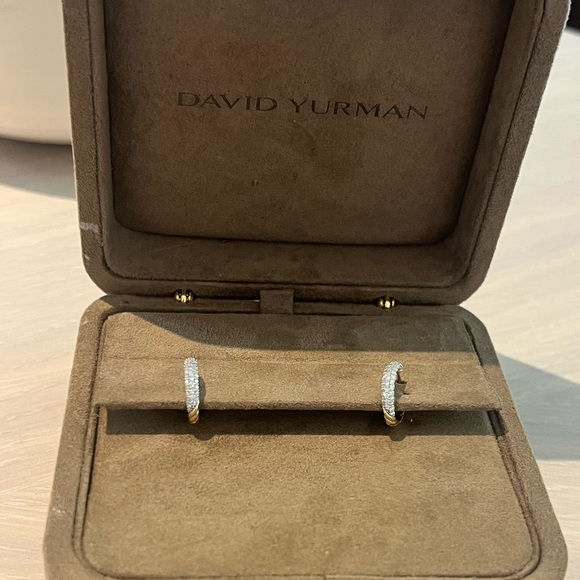 David Yurman Gold and Diamond Huggie Hoop Earrings - Picture 2 of 13